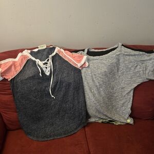 Bobbie Brooks Pink and Gray Lace-Up Raglan Tee